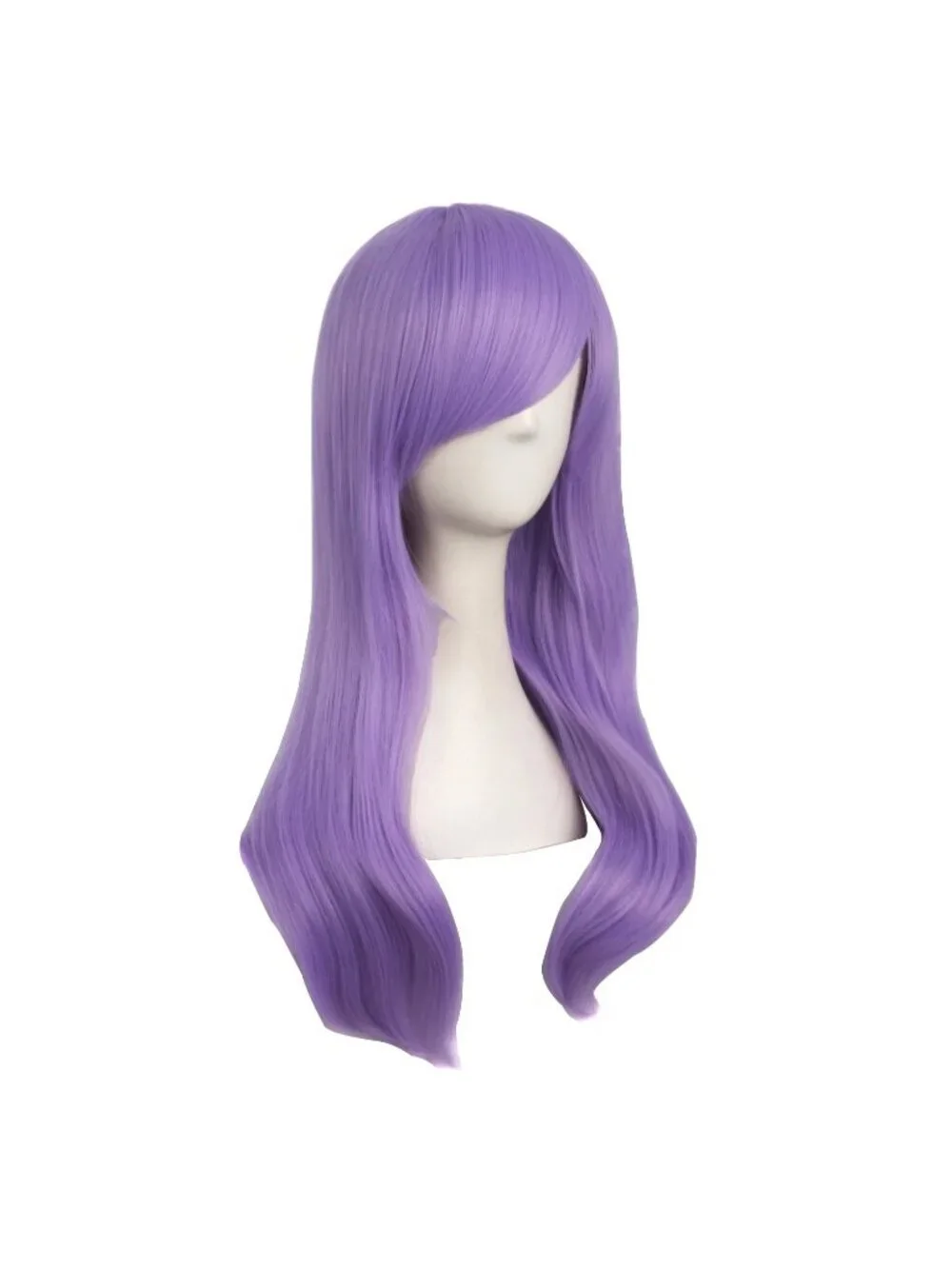 Women Light Purple 24 Inch Heat Resistant Long Side Bang Wavy Curly Cosplay Wigs